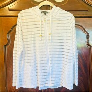 White Striped Zip-Up Hoodie